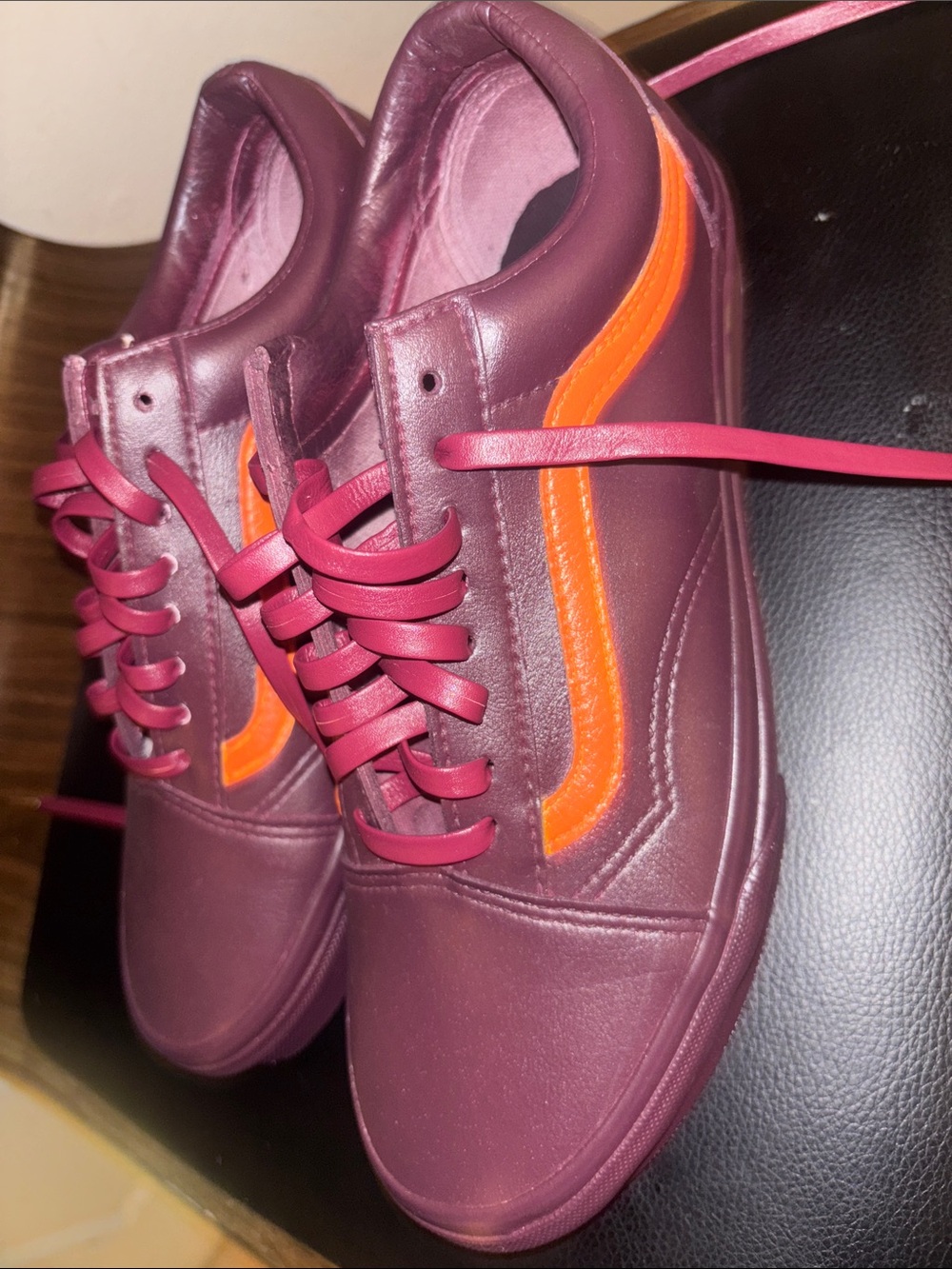 Women’s Low-Top Fashion Sneakers in Plum with Orange Accent